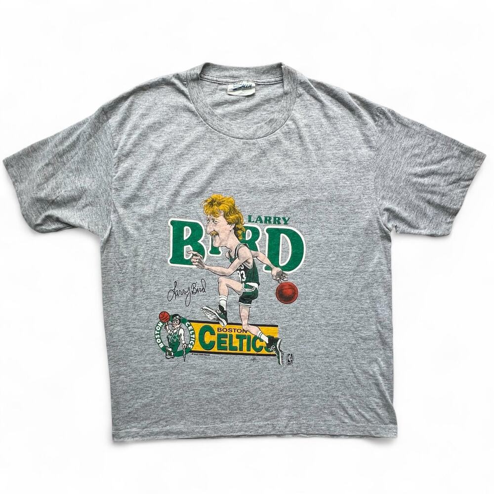 Vintage Larry Bird Caricature Boston Celtics Salem 80s NBA T Shirt Single Stitch
